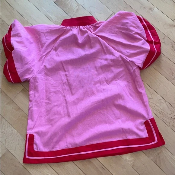 Entro Pink and Red Blouse Bubble Sleeve Linen large top - Picture 9 of 9